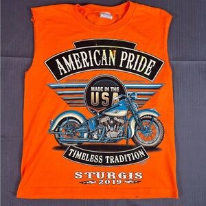 Sturgis 2019 American Pride Motorcycle Graphic Custom Sleeveless Tee – Orange M